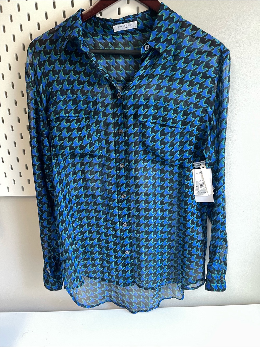 Equipment Blue & Black Patterned Silk Button-Down Shirt